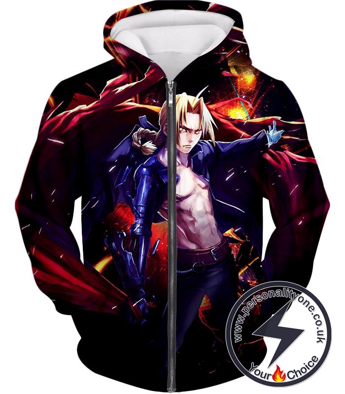 Fullmetal Alchemist Cool Edward Elrich Fan Art Amazing Anime Poster Zip Up Hoodie